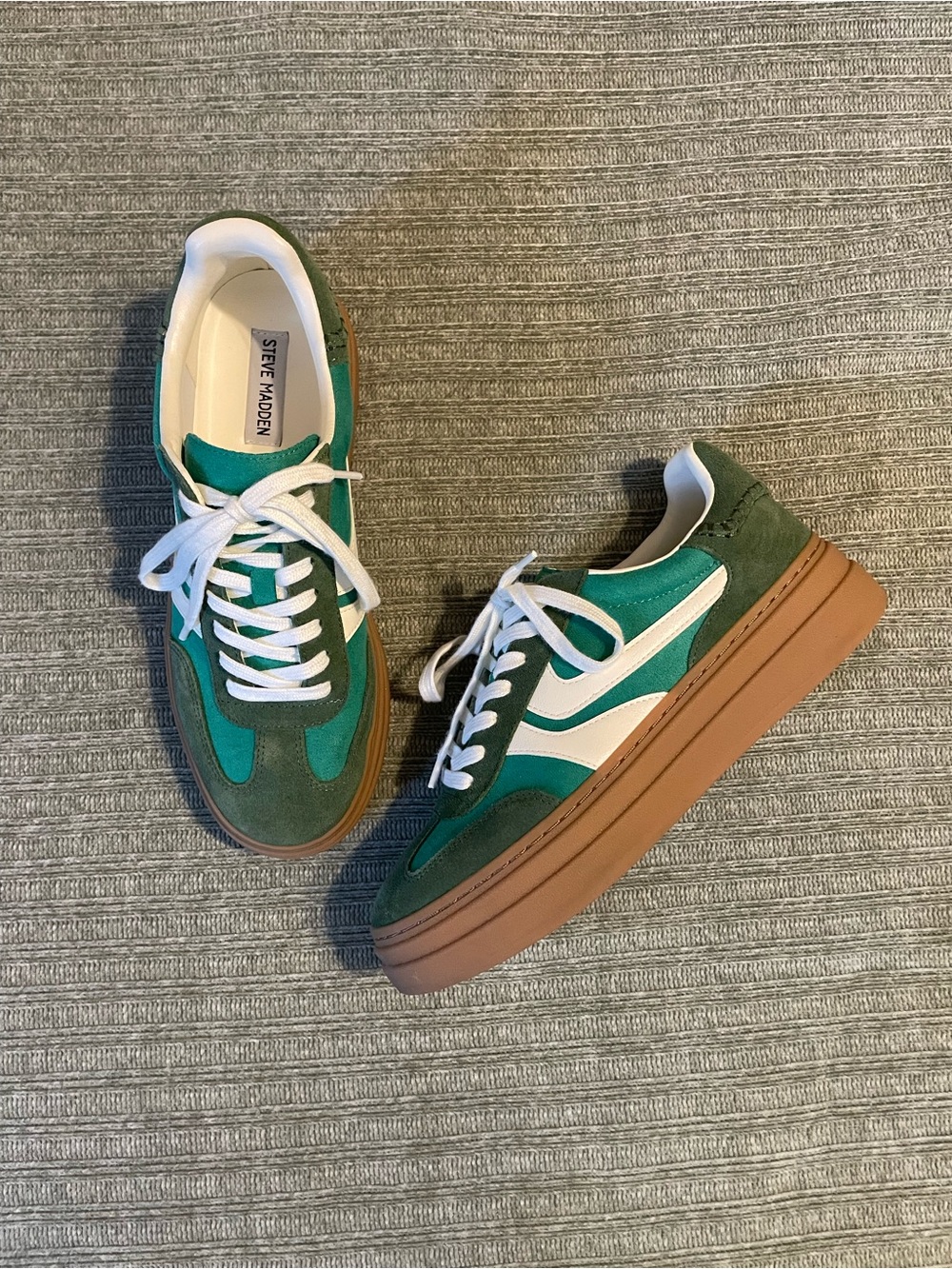 Steve Madden Green Suede Platform Sneakers, Size 9.5